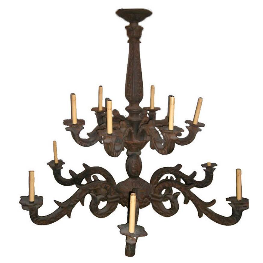 Large Cast Iron French Chandelier For Sale