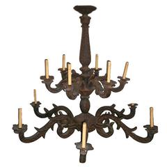 Antique Large Cast Iron French Chandelier