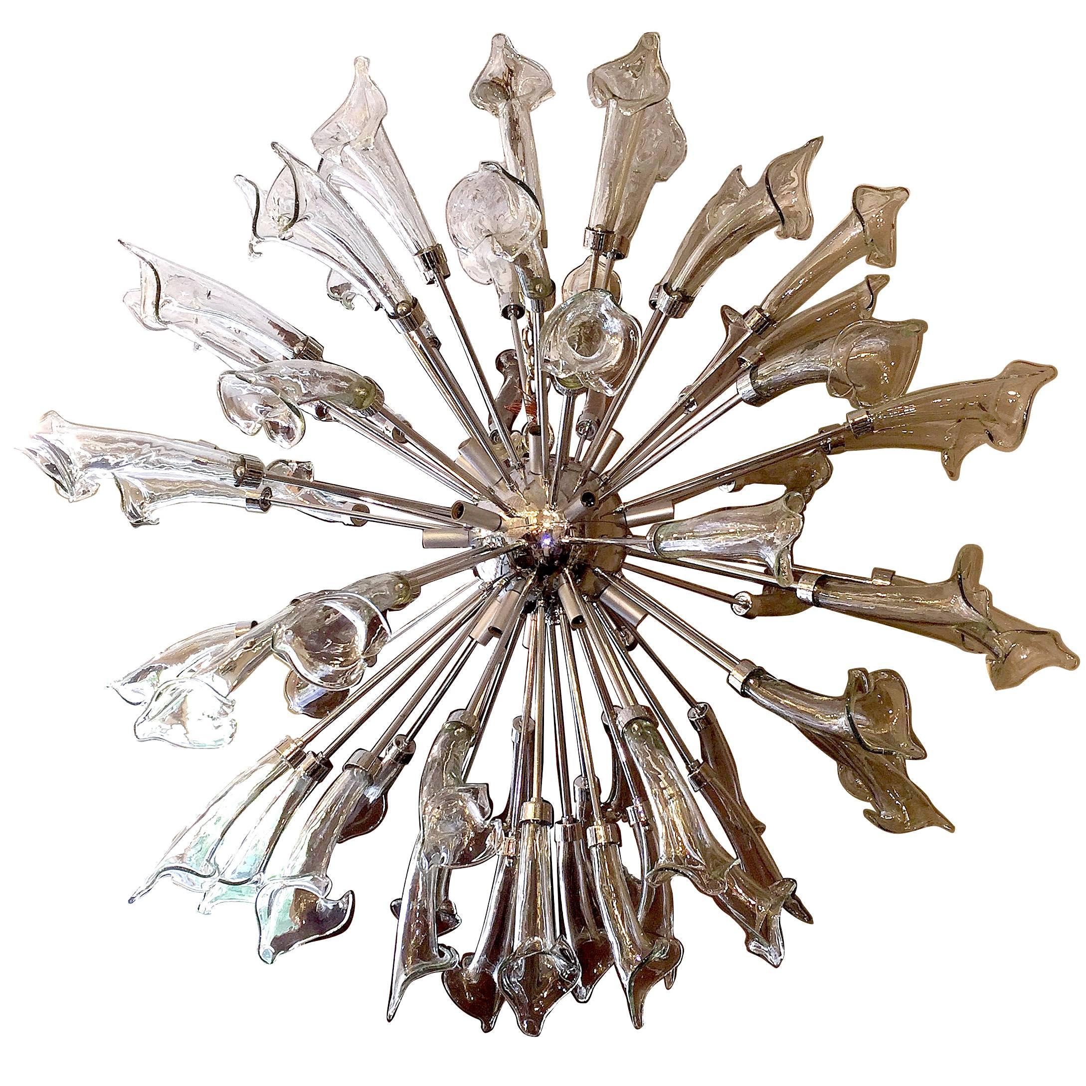 Large Mid-Century Sputnik Chandelier with Flower Insets For Sale