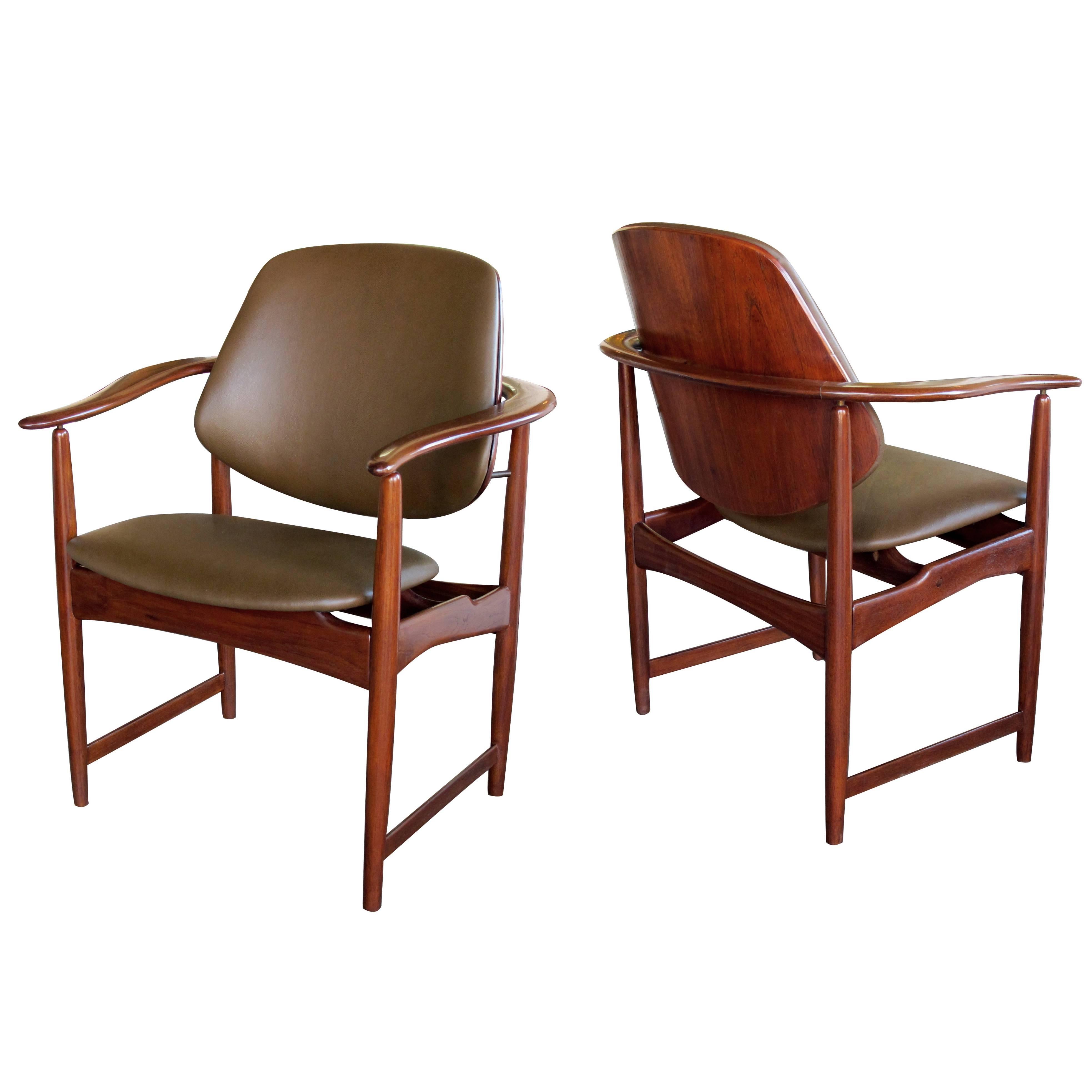 Pair of Danish 1960s Teak Armchairs, Leather Upholstery, by Arne Hovmand-Olsen For Sale