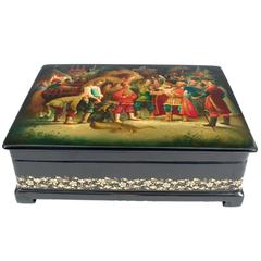 Russian Fedoskino Painted Black Lacquer Box, Signed and Dated 1989 12