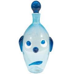 Vintage Italian Mid-Century Fratelli Toso Sad Dog Decanter in Blue Murano Glass