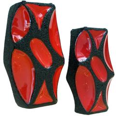Mod Pair of West German Roth Keramik Art Pottery 'Fat Lava' Vases with Red Glaze 5