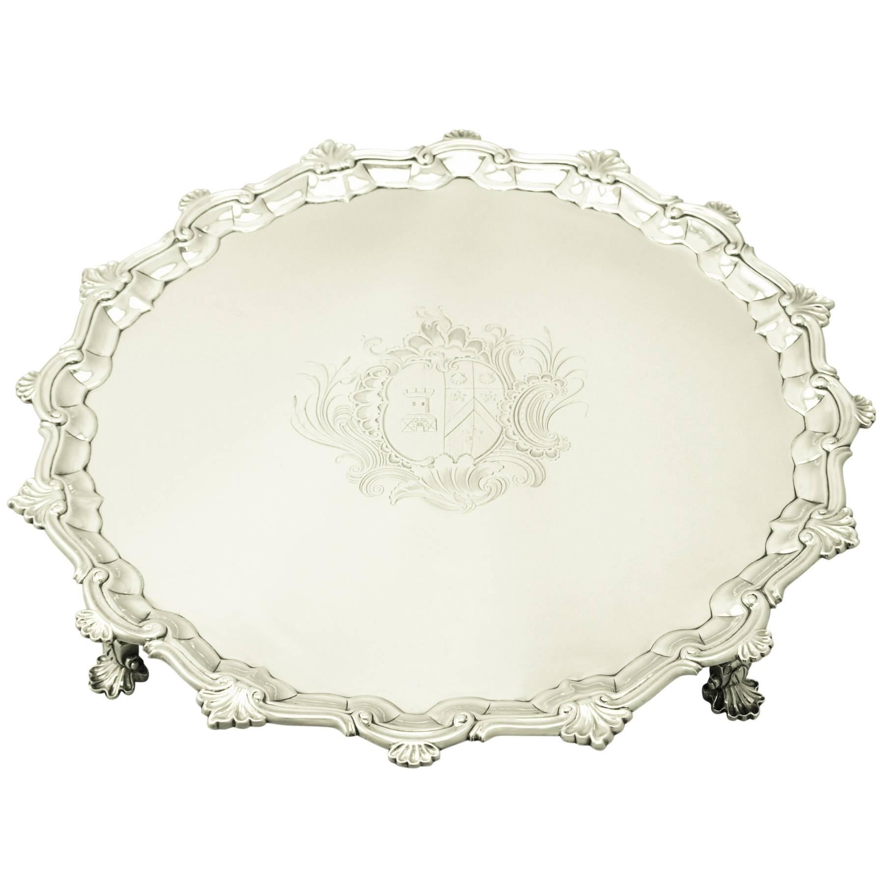 1740s Antique George II Sterling Silver Salver by William Peaston