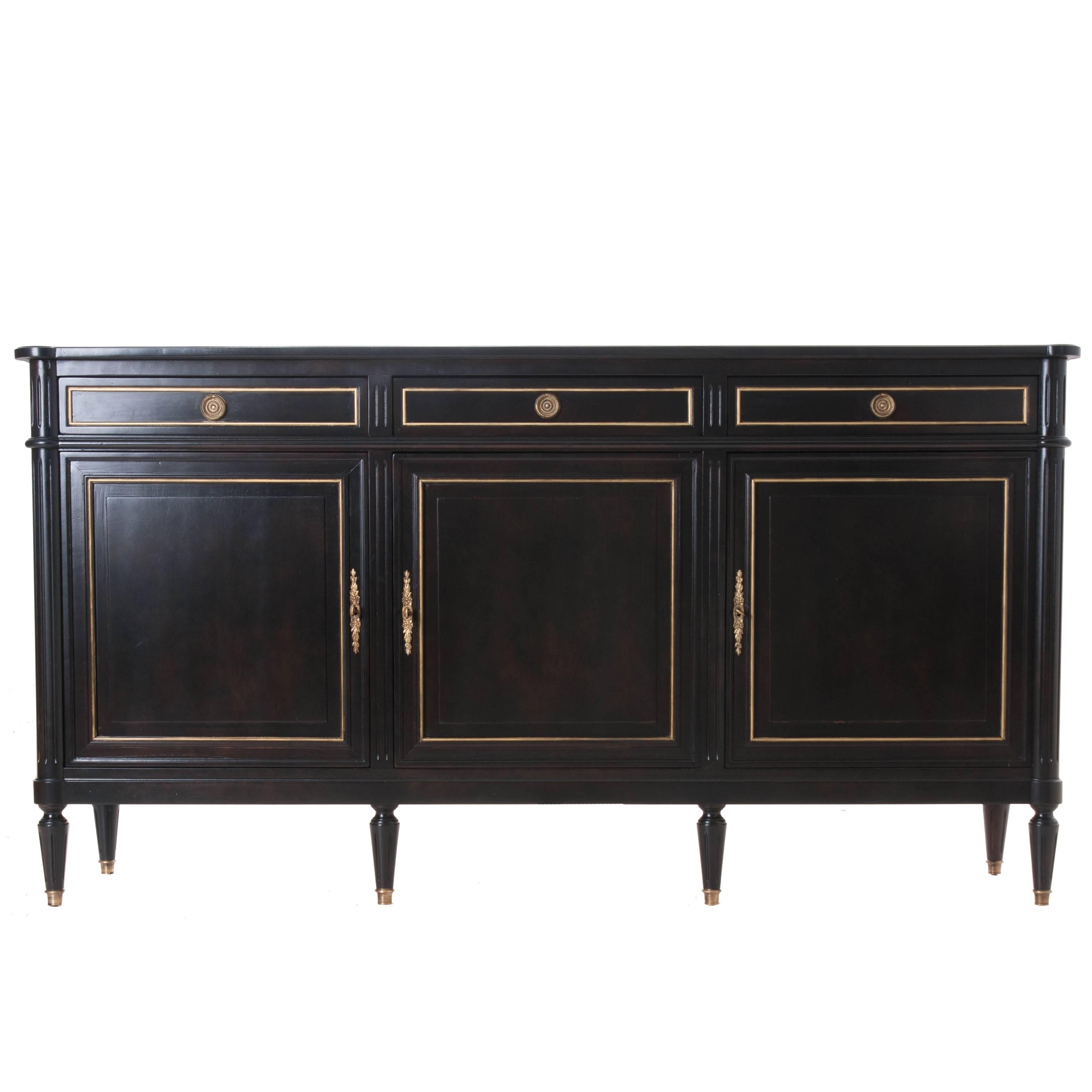 French 20th Century Louis XVI Style Ebony and Gilt Enfilade