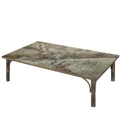Large "Chan" Coffee Table in Bronze and Pewter by Philip and Kelvin LaVerne