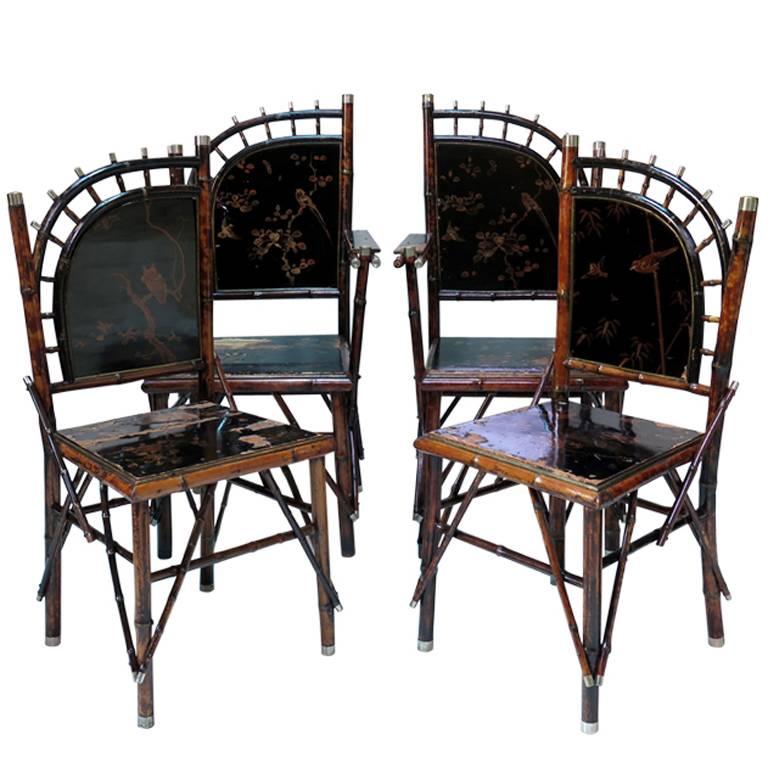 Elegant Set of 8 "Japonisme" Dining Chairs - France, Circa 1890s