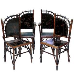 Antique Elegant Set of 8 "Japonisme" Dining Chairs - France, Circa 1890s