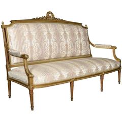 French Louis XVI Style Giltwood Three-Seater Settee 7