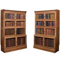 Antique Pair of Oak Four Sectional Bookcases