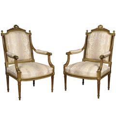 Pair of French Louis XVI Style Giltwood Armchairs 10