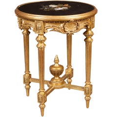 Antique English Giltwood and Floral Inlaid Stone Occasional Table