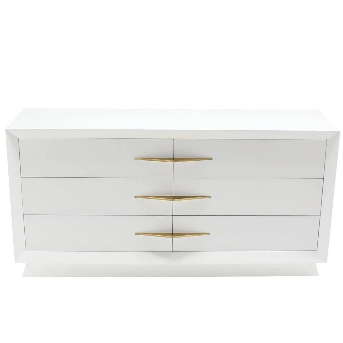 Art Deco White Lacquer Dresser with Brass Pulls