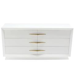Art Deco White Lacquer Dresser with Brass Pulls