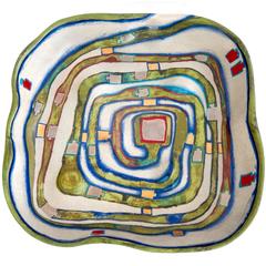 Hundertwasser Modern Ceramic Fruit Bowl, "Spiralental, " for Rosenthal, 1983