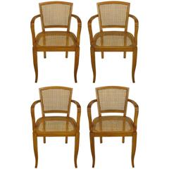 Four Classic Cherrywood and Cane Armchairs In The Style Of Baker 2