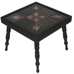 Retro Painted Tile "Playing Card" Motif Side Table