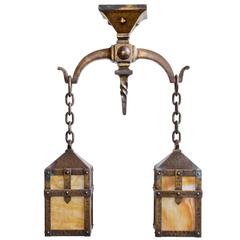 Early 20th Century Hammered Arts and Crafts Iron Fixture 