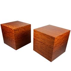 Grained Ribbon Mahogany Cube Tables, Attributed to Harvey Probber