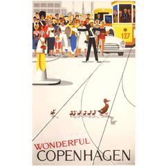 Original Retro Copenhagen Travel Poster, 1959