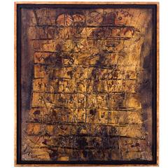 Abstract Oil Painting by Pierre Jacquemon, Gold Tones and Textures, 1950s 2