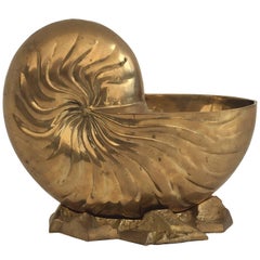 Vintage Brass Hollywood Regeancy Nautilus Shell Planter 