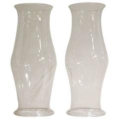 Pair of Large Late 19th Century Anglo-American Blown Glass Hurricanes