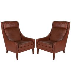 Pair of Leather Armchairs, Denmark, 1960s