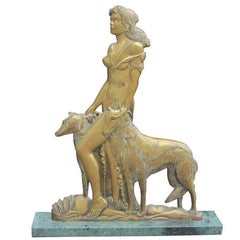 Vintage Bronze Woman Statue with Marble Base