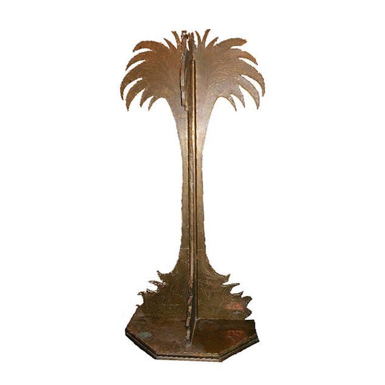 Large Palm Tree Etched Brass Sculpture For Sale at 1stdibs