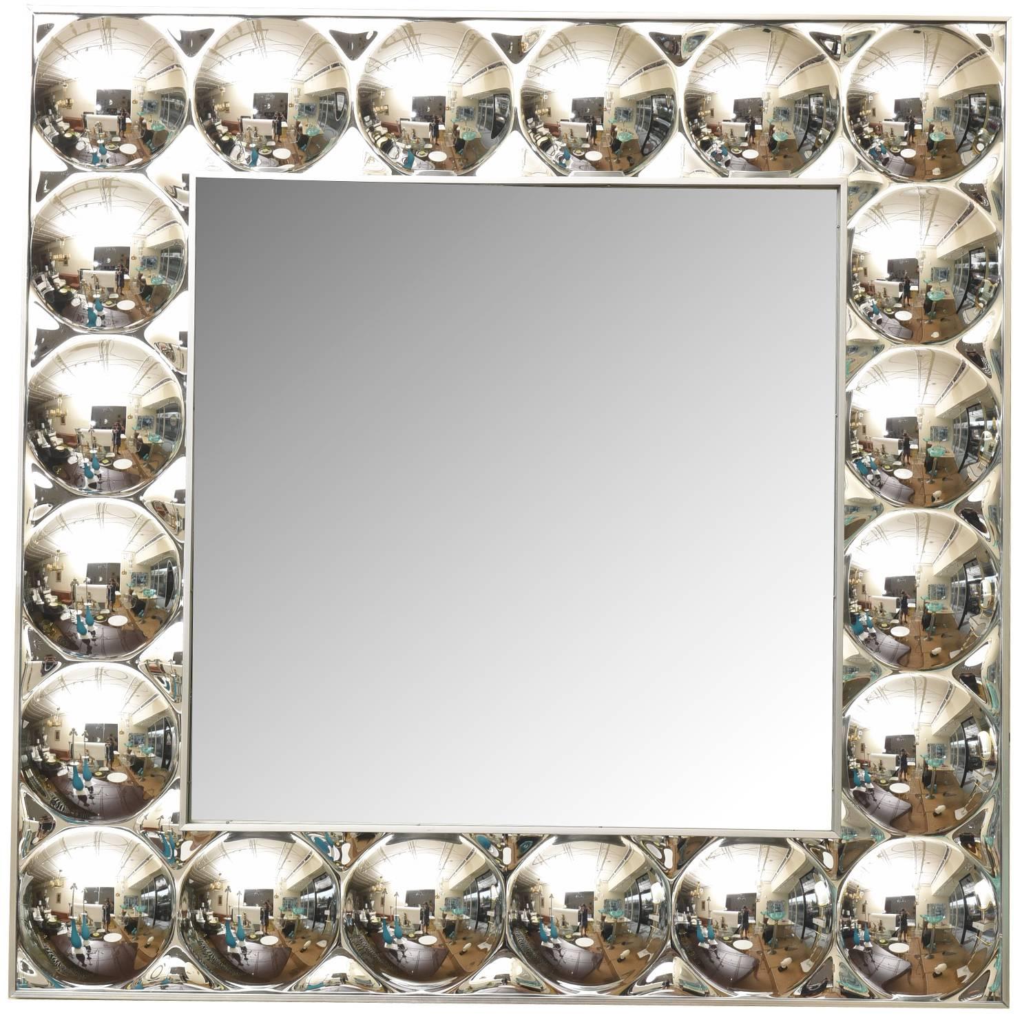Panton Style Square Silvered Plexiglass Bubble Mirror with Mirror