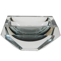 Vintage Faceted Grey-Blue Sommerso Murano Dish