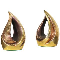 Ben Seibel “Flame” Brass Bookends for Raymor