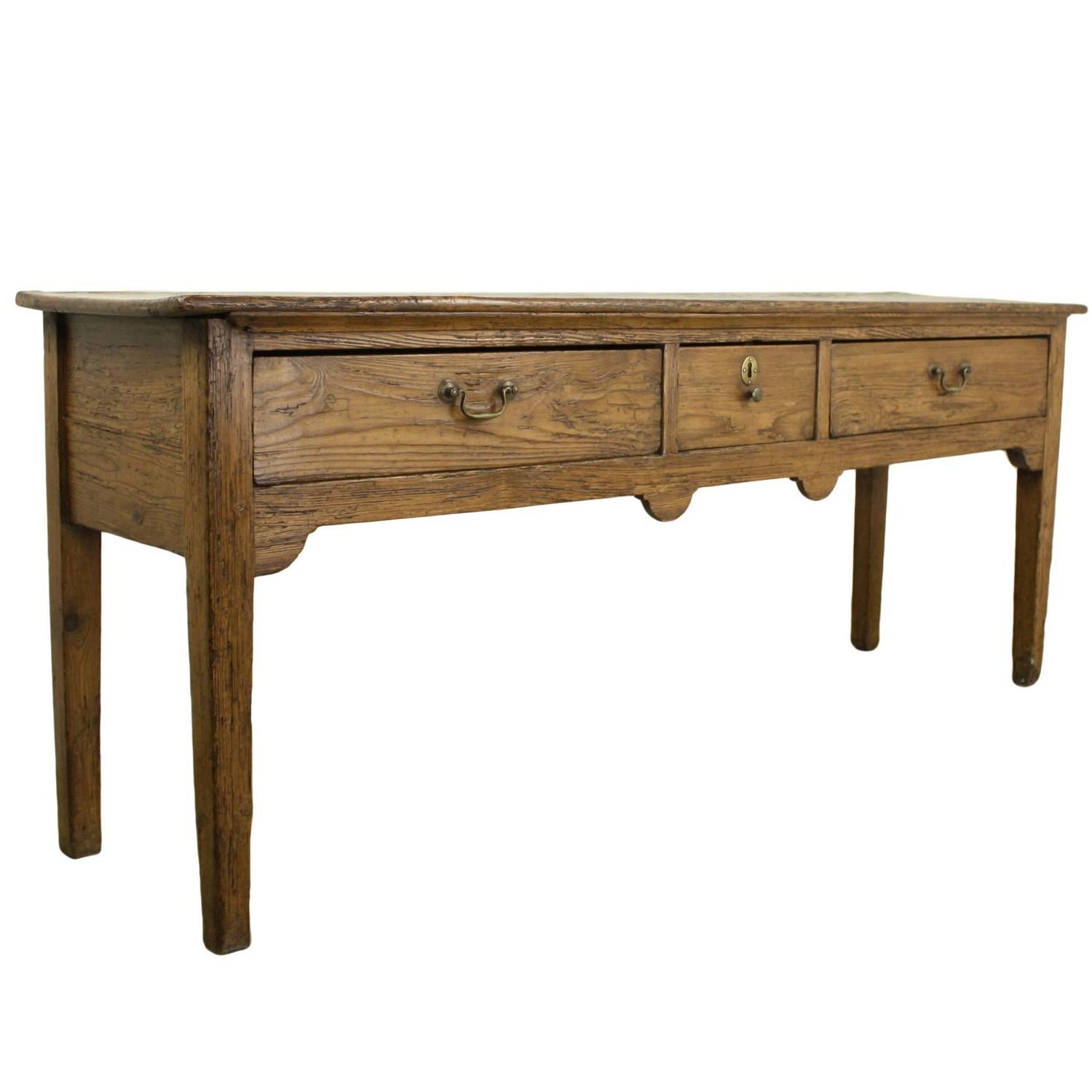 Long Antique English Pine ThreeDrawer Server at 1stdibs