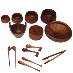 Set of Retro Jens Quistgaard for Dansk Teak Bowls and Salad Spoons