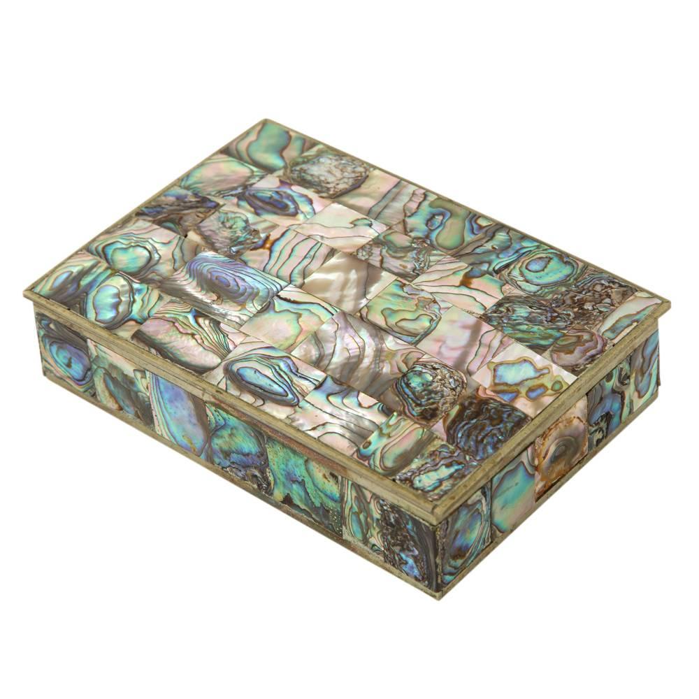 Alpaca Abalone Box Hinged Signed Mexico 1960s