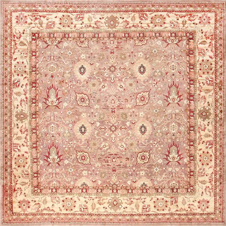 Large Square Antique Indian Agra Rug For At 1stdibs Large Square Antique Indian Agra Rug For