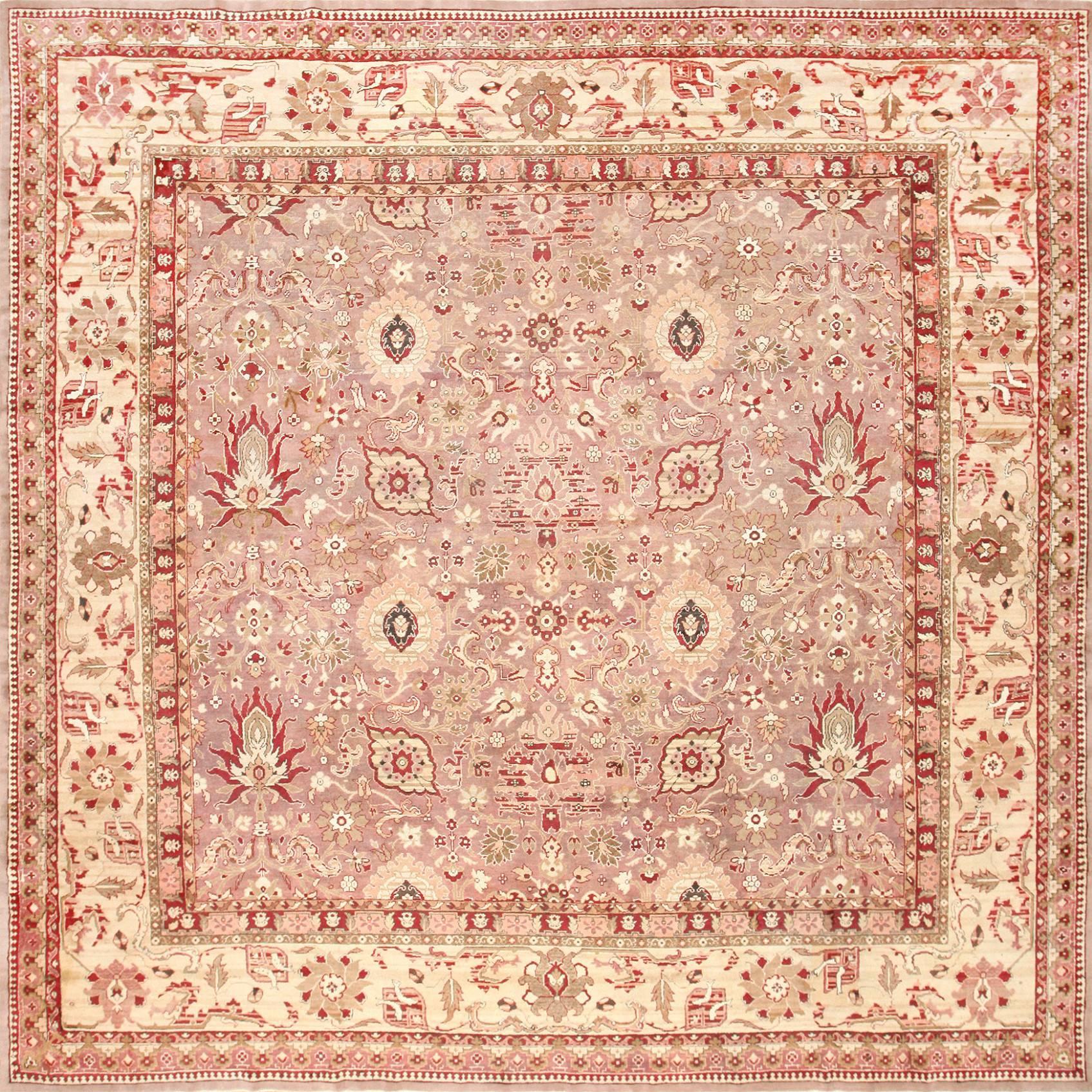 Large Square Antique Indian Agra Rug. Size: 13 ft 6 in x 13 ft 6 in