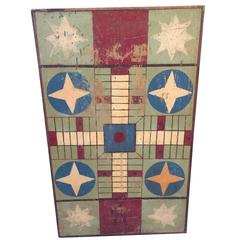 Double-Sided Gameboard with Parcheesi and Draughts