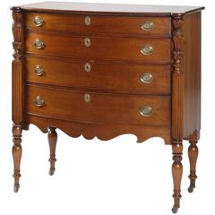 Used 19th c Mahogany Bow Front Sheraton Chest of Drawers, North Shore MA