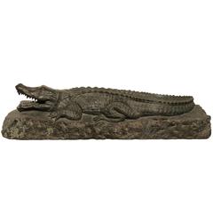 Italian 19th Century Verde Prato Marble Alligator Sculpture from Florence