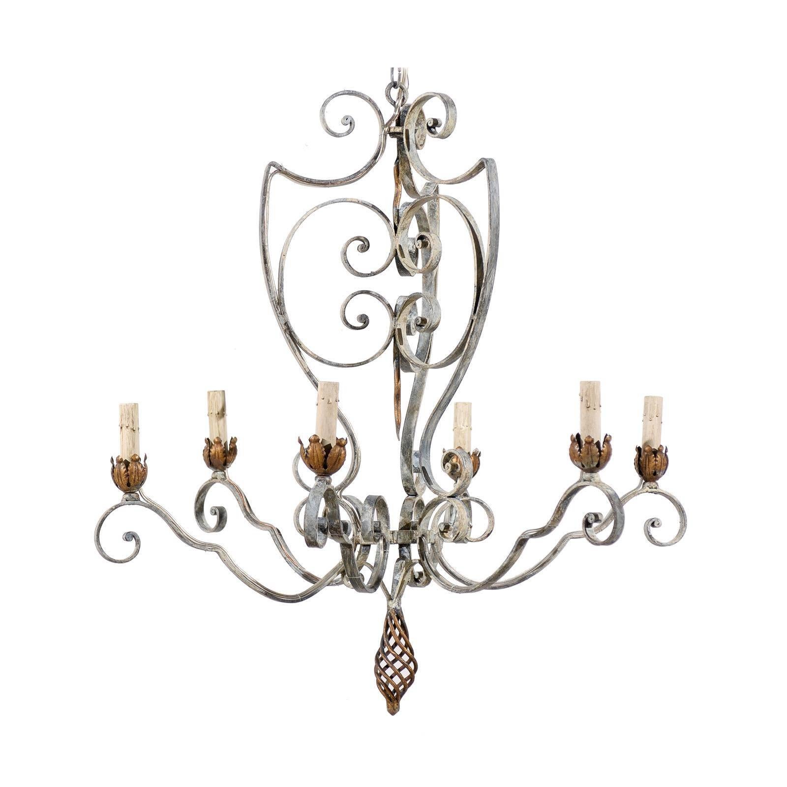 French Painted Iron Six-Light Chandelier