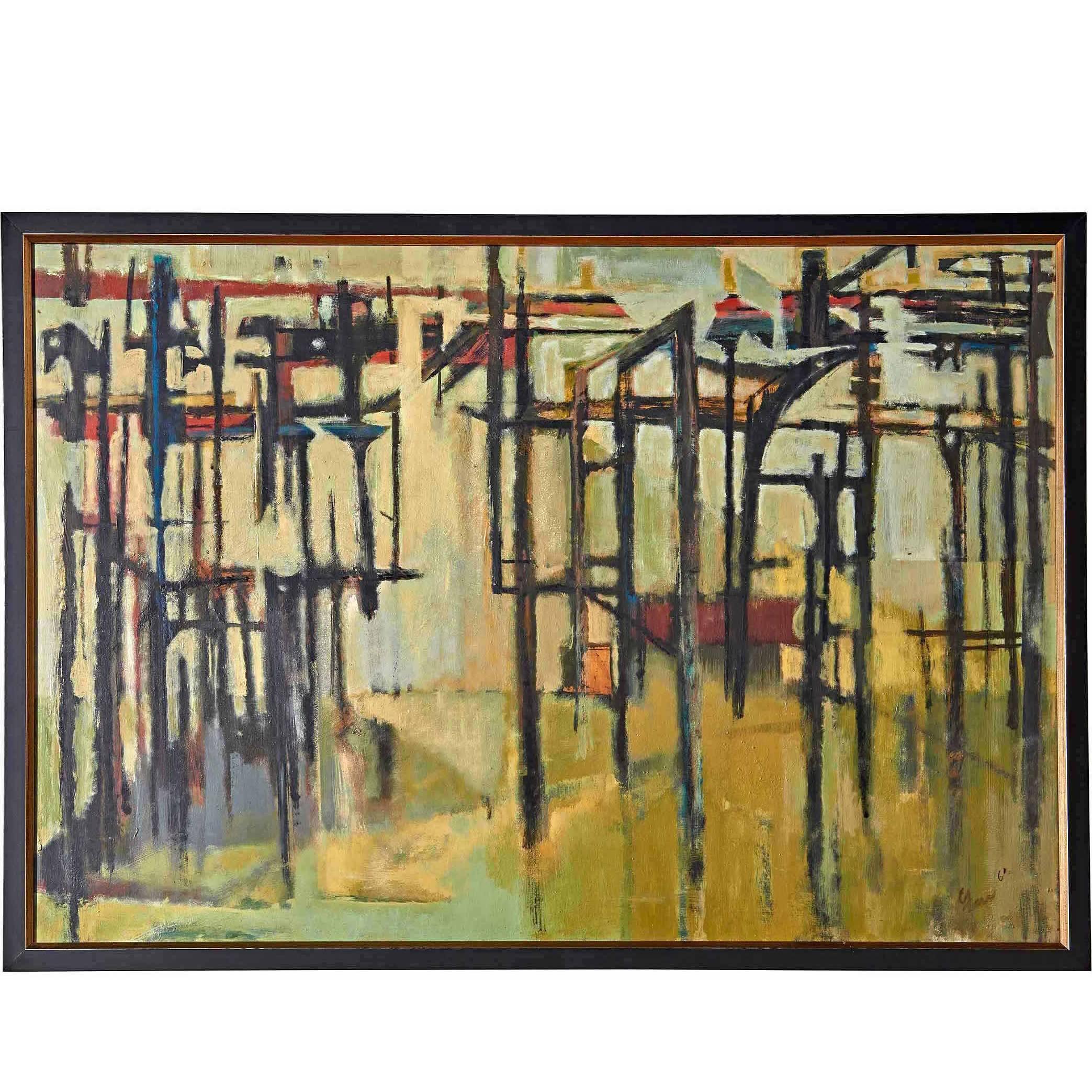 "Ocean Pier" 1961 Oil Painting by Charles Griffin Farr For Sale