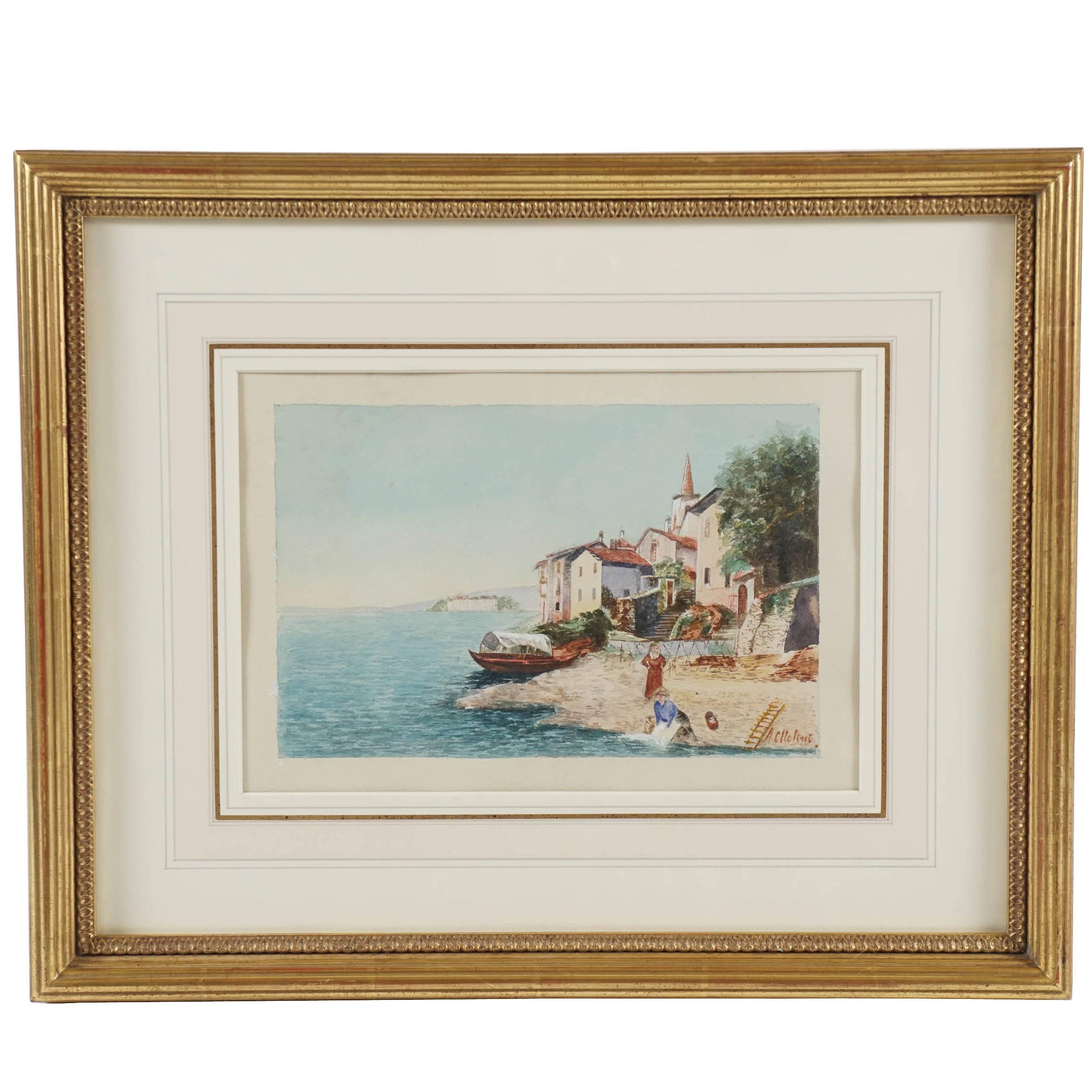 Grand Tour Watercolor of an Italian Coastal Scene, circa 1880