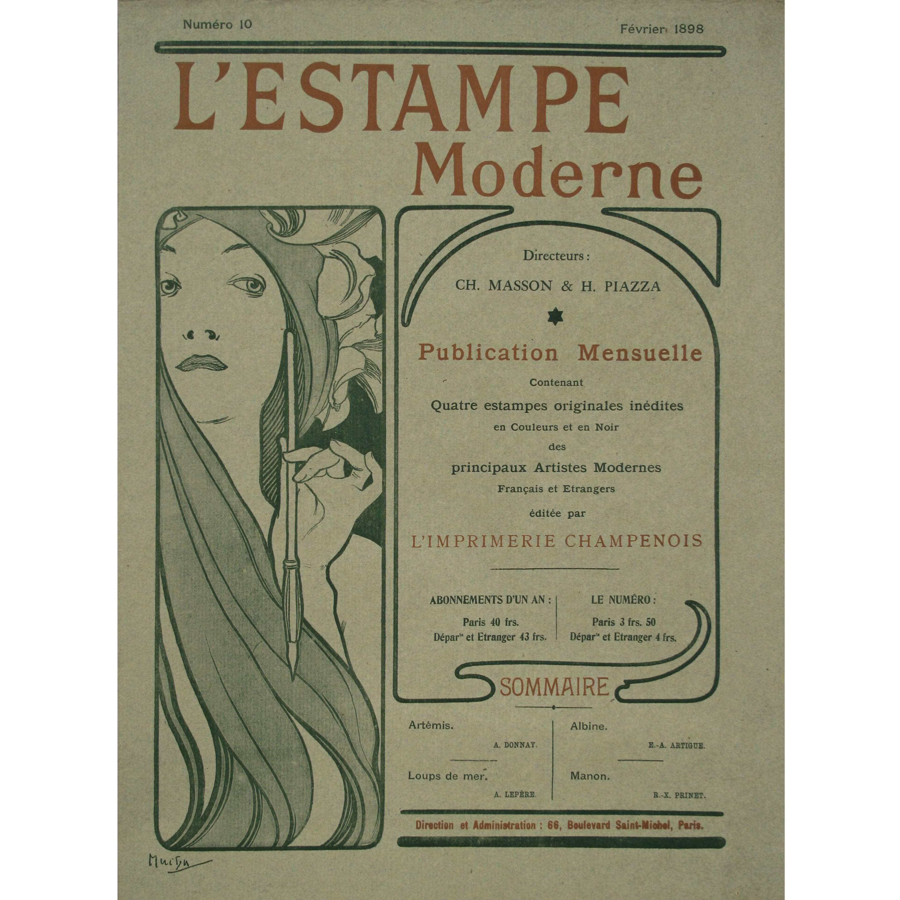French Art Nouveau Period Folio Cover by Alphonse Mucha, 1898