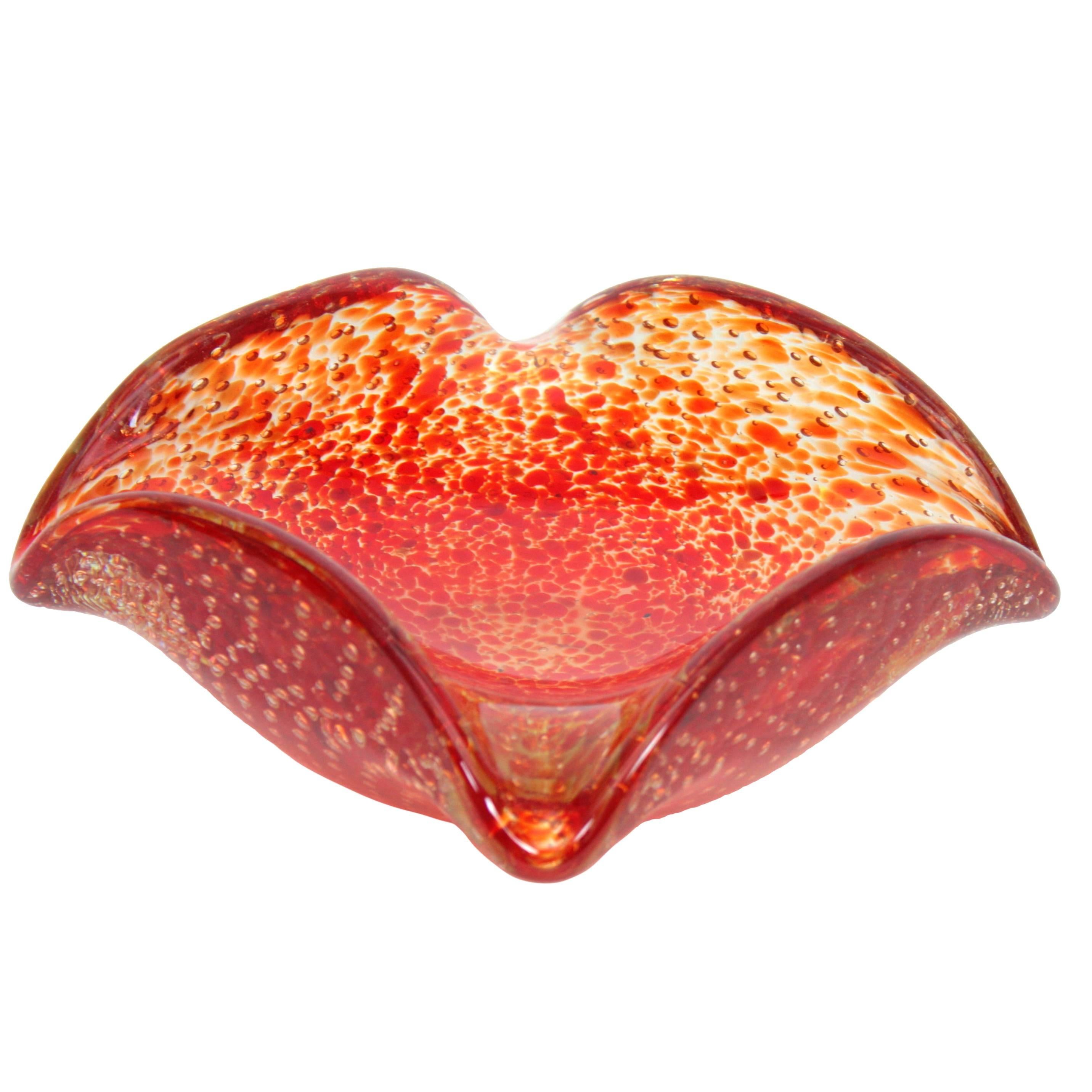 Huge Controlled Bubbles Red and Orange Murano Glass Bowl