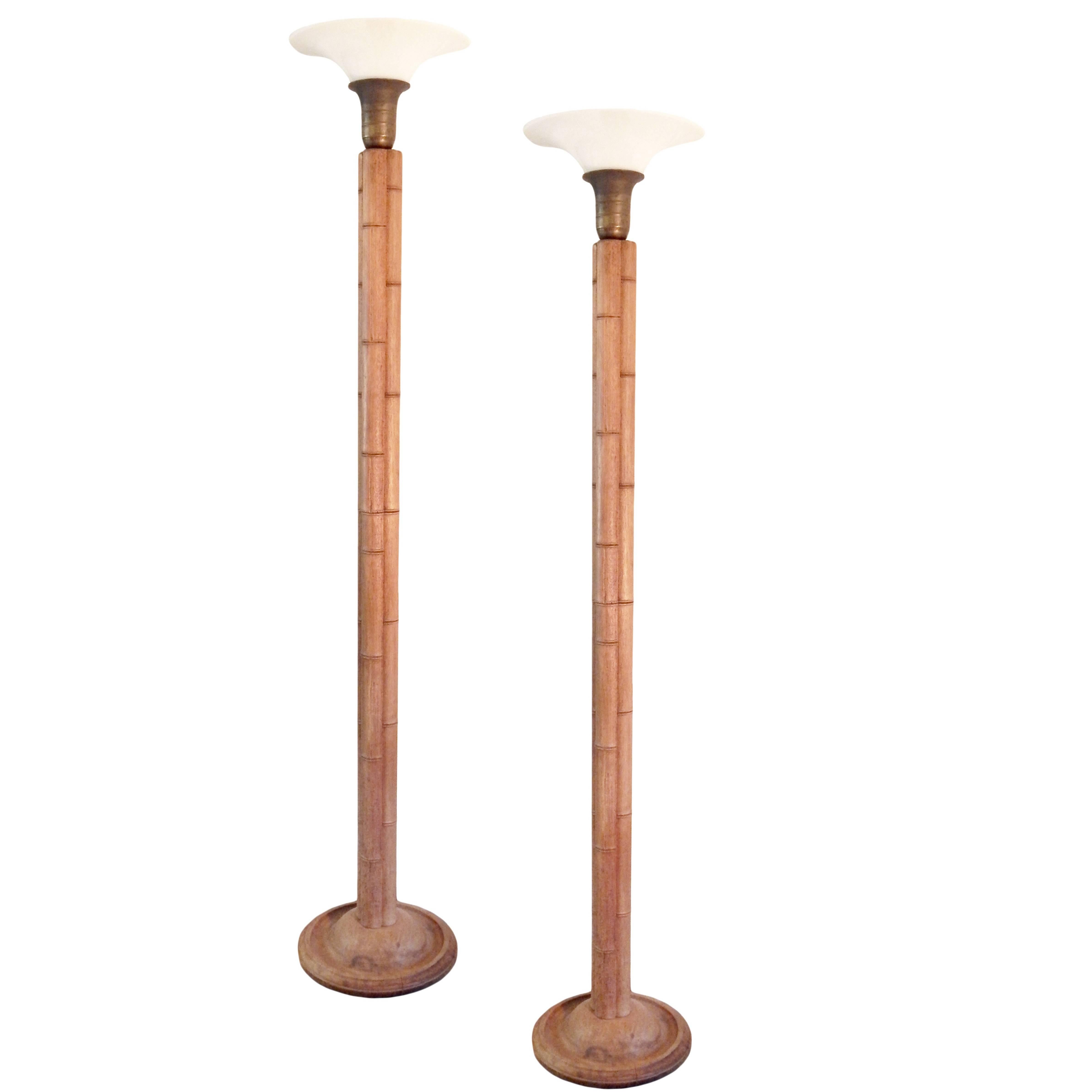 Pair of Tall Faux Bamboo Torchiere For Sale