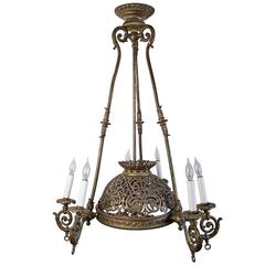 Early American Silver Plated Six-Candle Chandelier with Filagree