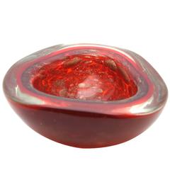 Alfredo Barbini Red & Copper Flecks Murano Art Glass Bowl