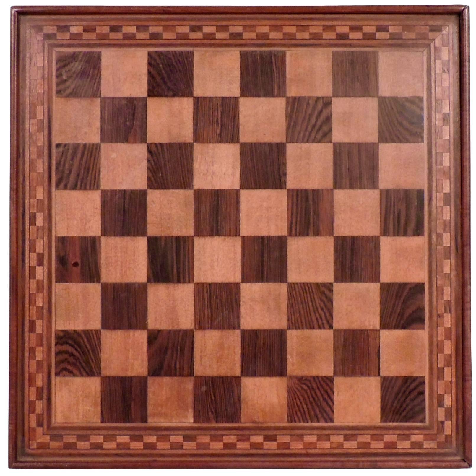 Marquetry Inlaid Wooden Game Board for Chess, Checkers, and Parcheesi